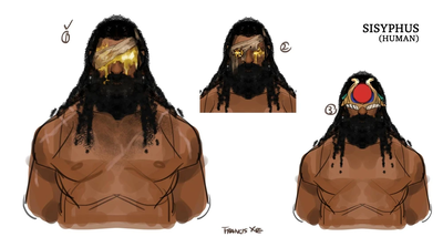 Concept art depicting King Sisyphus with various eye coverings