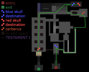 Map of level 0-S with the path described drawn in green.